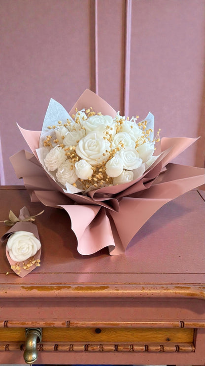 White Rose Candle Bouquet