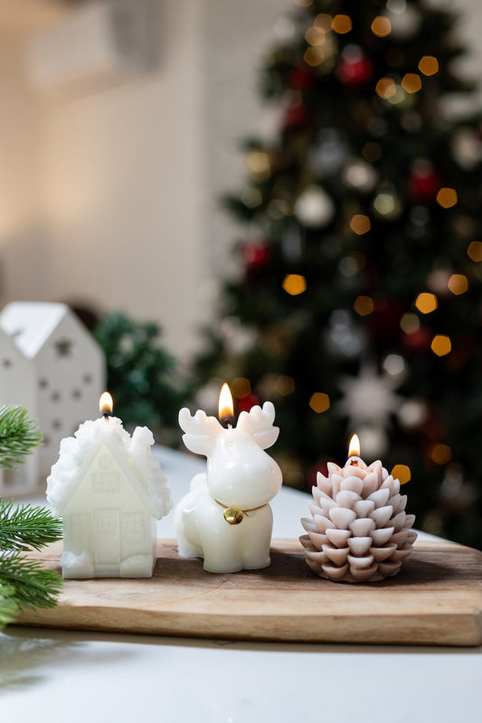 3-Piece Christmas Candle Gift Box – Pine Cone, Snow House & Chubby Reindeer