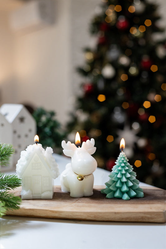 3-Piece Christmas Candle Gift Box – Reindeer, Snow House & Christmas Tree