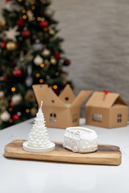 2-Piece Christmas Candle Gift Box – Christmas Tree & Cement Travel Bus