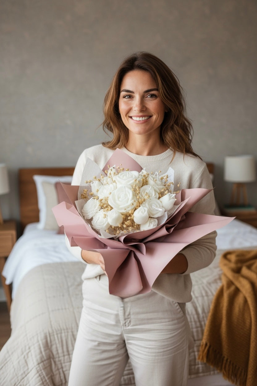 White Rose Candle Bouquet
