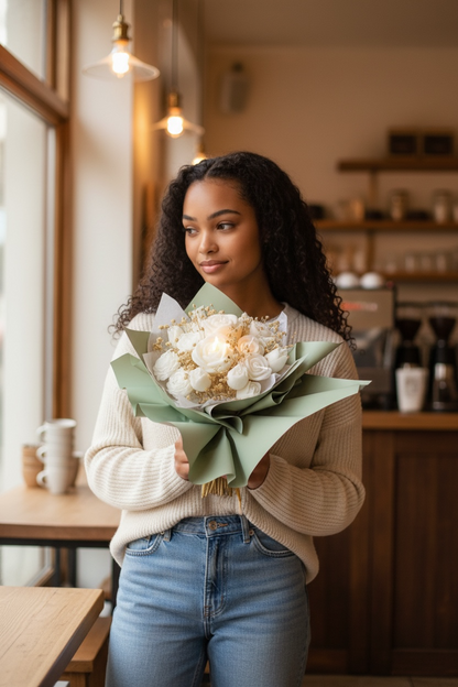 White Rose Candle Bouquet