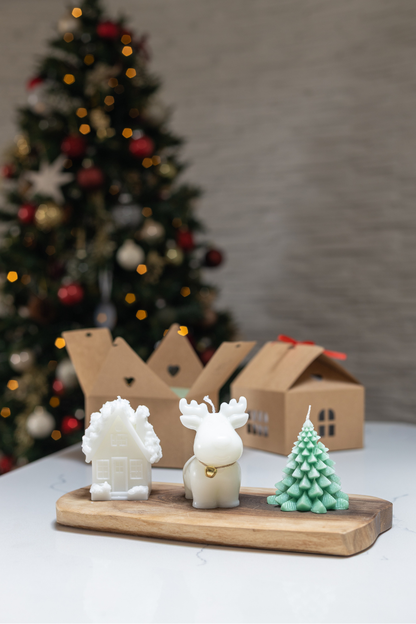 3-Piece Christmas Candle Gift Box – Reindeer, Snow House & Christmas Tree