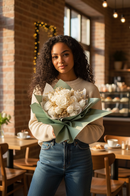 White Rose Candle Bouquet